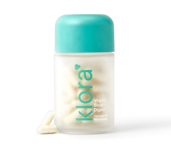 klora vegan bloat-digest jar with enzyme capsules inside