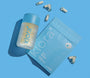 Klora Gut-Renew prebiotic and postbiotic refillable jar and refill pill pack with capsules on blue background
