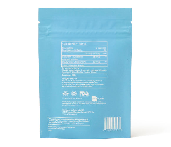 Back of Klora Gut-Renew prebiotic and postbiotic gut health formula refill pack