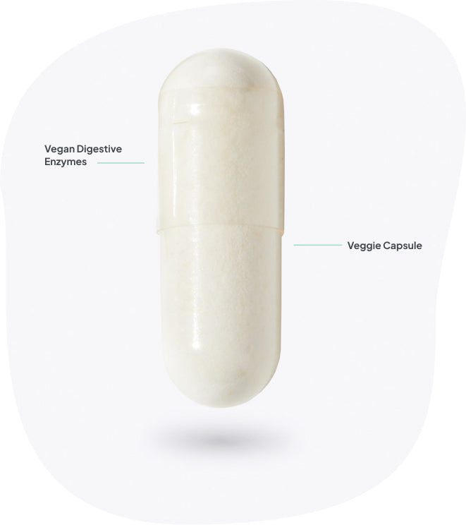 Close up image of klora bloat-digest vegan capsule with digestive enzymes