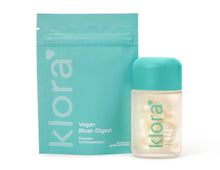 klora bloat-digest vegan enzyme formula pill pack and refillable jar with capsules