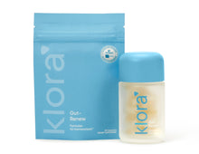 Klora Gut-Renew prebiotic and postbiotic gut health formula jar with capsules and refill pill pack